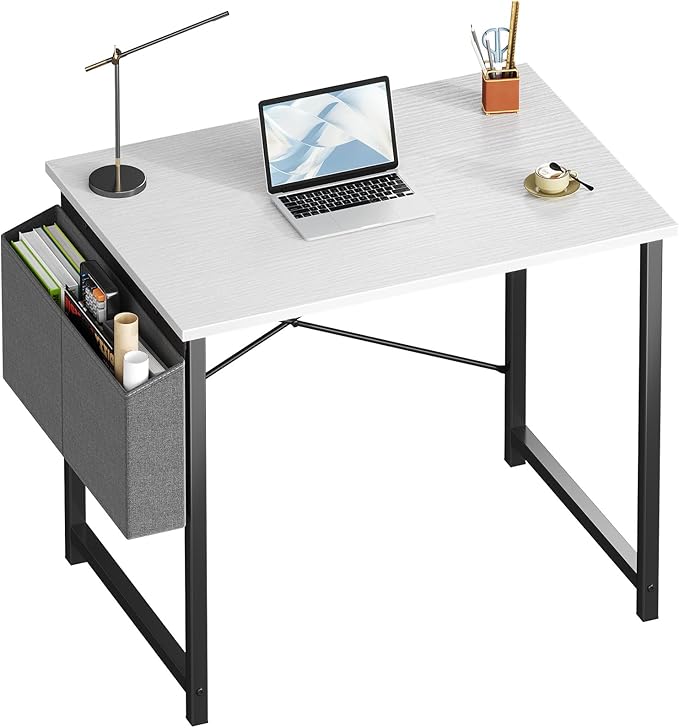 OLIXIS Computer Desk 31 Inch Home Office Desks for Small Spaces, Gaming Writing Study Work Table with Storage Bag for Bedroom, White