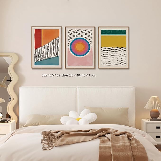 myusuar 3 Piece Large Modern Abstract Canvas Framed Wall Art For Living Room, Midcentury Minimalist Boho Wall Art Decor Posters Prints For Bedroom Office, 12x16in