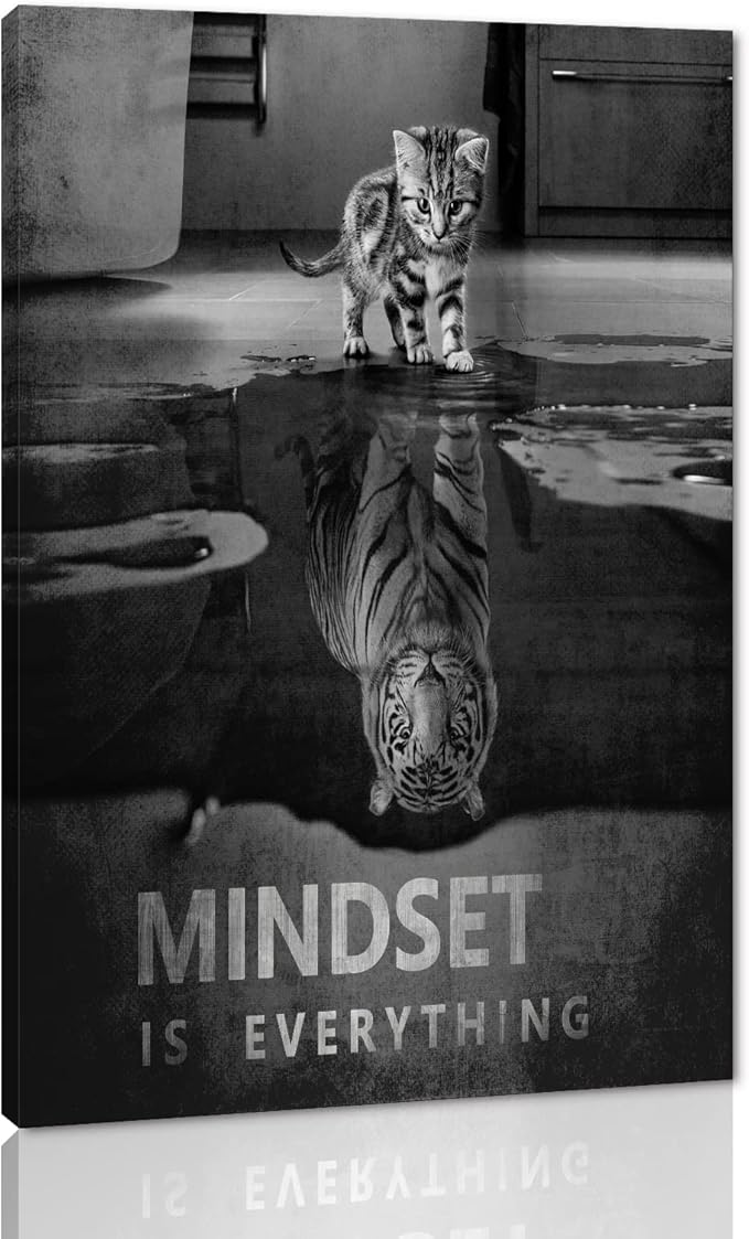 Yatsen Bridge Cat Tiger Canvas Wall Art Inspirational Entrepreneur Quotes Poster Mindset is Everything Artwork Office Home Decor Framed Ready to Hang - 12" Wx16¡®H