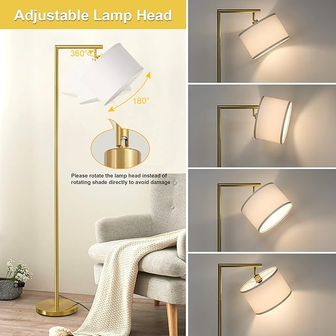 Boncoo Gold Floor Lamp, Montage Modern Standing Lamp with Flexible Lamp Head, Dimmable Floor Lamp for Living Room Tall Over Couch Reading Light for Bedroom, Office, 9W LED Bulb Included