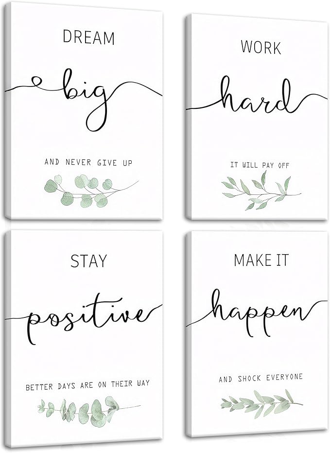 Motivational Canvas Wall Art for Office Decor - Inspirational Positive Quotes Canvas Prints Set of 4, Positive Affirmations Pictures Wall Decor for Dorm Living Room Bedroom 16x24 inch Framed