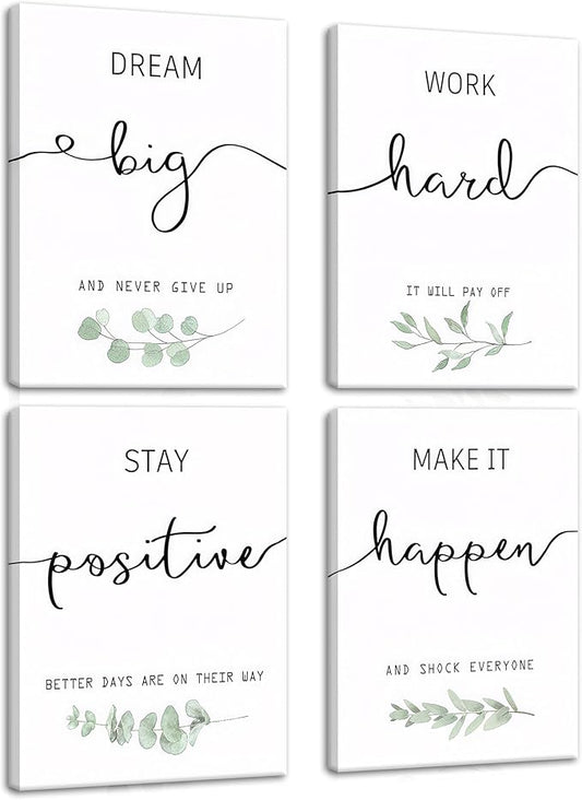 Motivational Canvas Wall Art for Office Decor - Inspirational Positive Quotes Canvas Prints Set of 4, Positive Affirmations Pictures Wall Decor for Dorm Living Room Bedroom 12×16 inch Framed