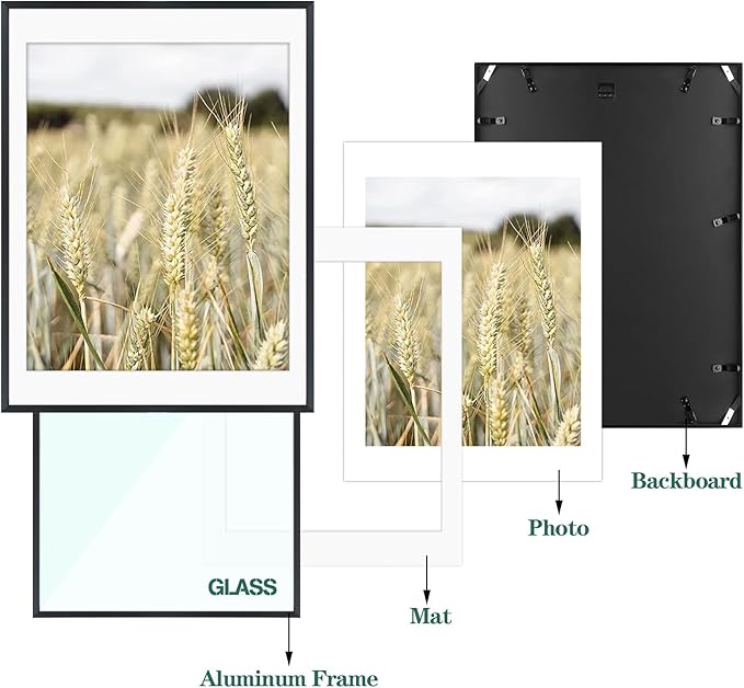 Golden State Art, Gallery Wall Frame Set of 6 - Black 18x24 Aluminum Photo Frames with Mat for 16x20 Pictures - 18 x 24 inch Metal Frame with Real Glass Cover - Elegant Home or Office Decor