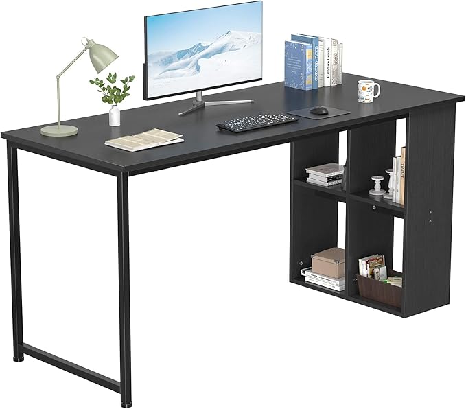 Topfurny 47.2'' Computer Desk with Storage Shelves, Modern Home Office Desk Computer Table with Cabinets, Student Studying Writing Desk Wood Desk Workstation for Home Office, Black