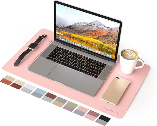 RENMTURE Double-Sided Two-Tone Faux Leather Desk mat Desktop Organization and Accessories Home and Office Large Mouse pad Game and Work (Pink/Gray, 23.6" x 13.7")