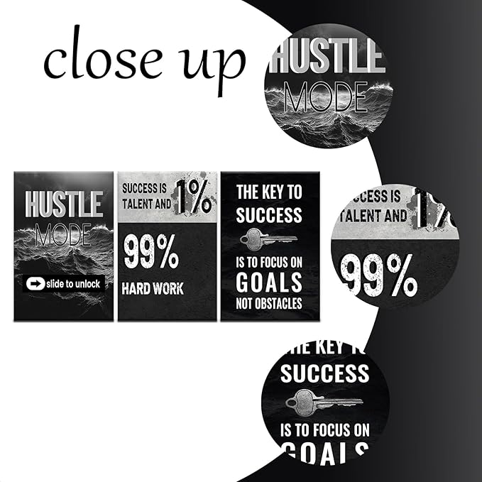 Motivational Canvas Wall Art 3 Pieces Posters Print Office Decor Inspirational Entrepreneur Quotes Picture Painting Artwork for Modern Home Bedroom Workplace Classroom Ready to Hang [48''Hx24''W]