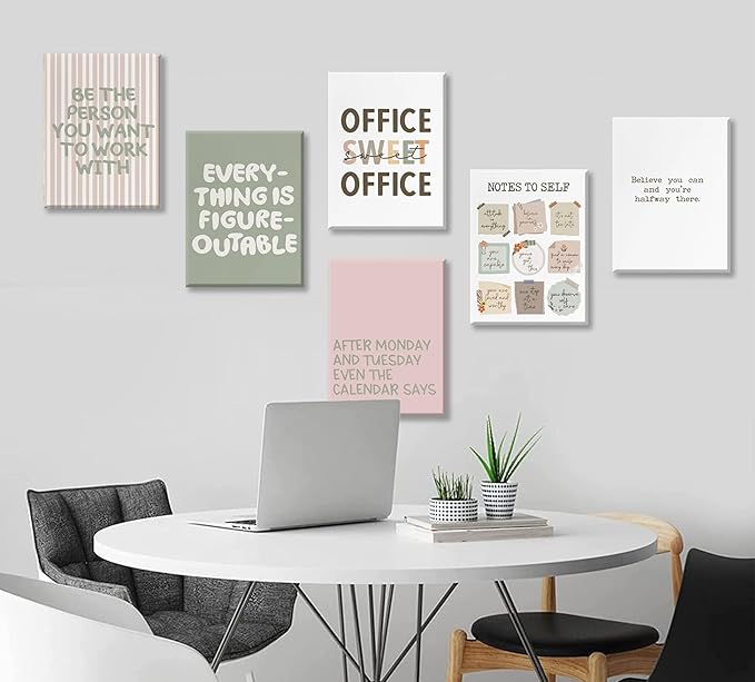 Office Inspirational Wall Art,Teamwork Motivational Wall Decor for Office,Workplace Canvas Wall Art Set of 6,Inspiring Quotes Poster Prints 8x10In Unframed