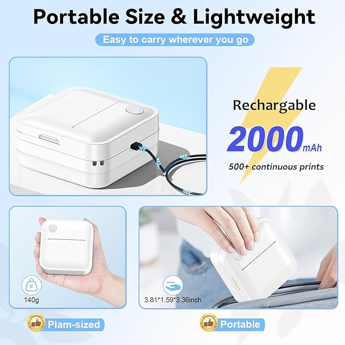 Label Maker Machine with Tape - Inkless Mini Bluetooth Label Printer with Multiple Templates, Wide Waterproof Labels, Portable Thermal Sticker Labeler for School Home Office Kitchen Organization