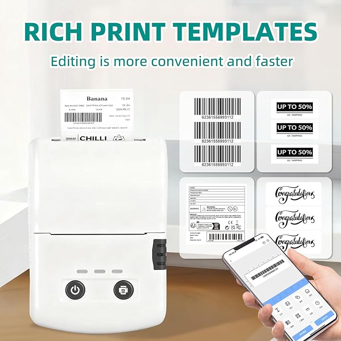 Portable Bluetooth Label Maker Machine with 3 Waterproof Label Rolls, 2 Inch Lightweight Thermal Label Printer for Small Business Office School Home Kitchen No Ink Needed