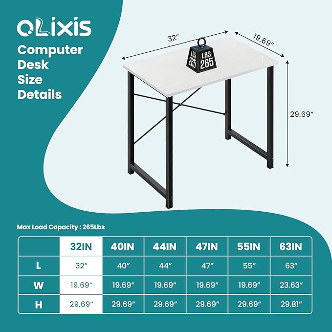 OLIXIS Small Computer Desk for Home Office, 32 Inch Writing Desk for Small Spaces, Study Table with X-Shaped Reinforcement, Sturdy Bedroom Table with Metal Frame, Easy Assembly, Black&White