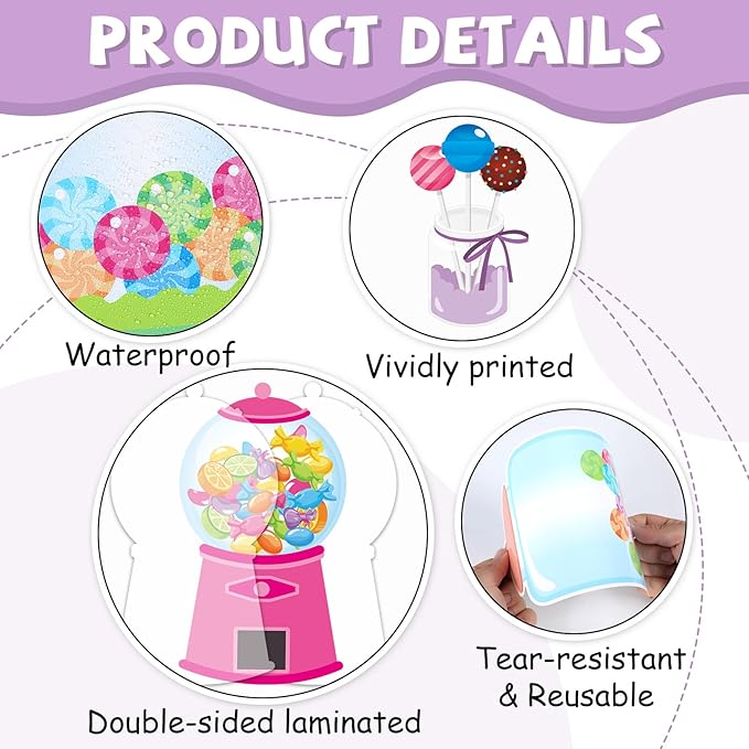 Candy Bulletin Board Set Sweet Candyland Classroom Bulletin Board Decorations Pink Gumball Machine Cutouts Classroom Decorations for Back to School Office Home Chalkboard Decor Wall Door
