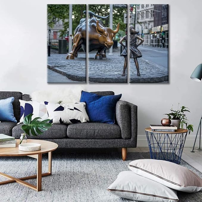 Wall Art for Living Room 3 Piece Fearless Girl and Copper Bull Still Life Photography Modern Home Art for New Home Occupancy Holiday Gift Framed Ready to Hang - 42" Wx28 H