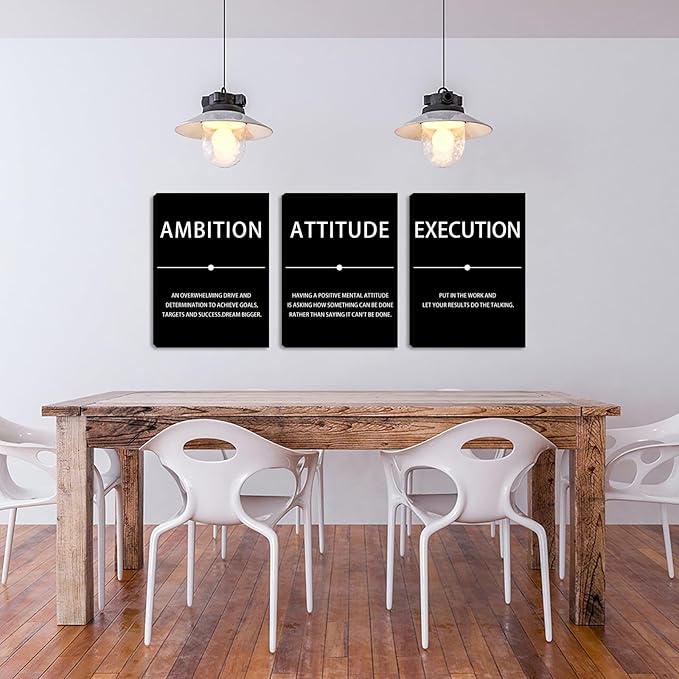 Motivational Wall Decor, 12 x 16 Inch Inspirational Canvas Wall Art for Office, 3 Pcs Positive Poster Print Decor for Dorm Classroom Bedroom Living Room, Ready to Hang