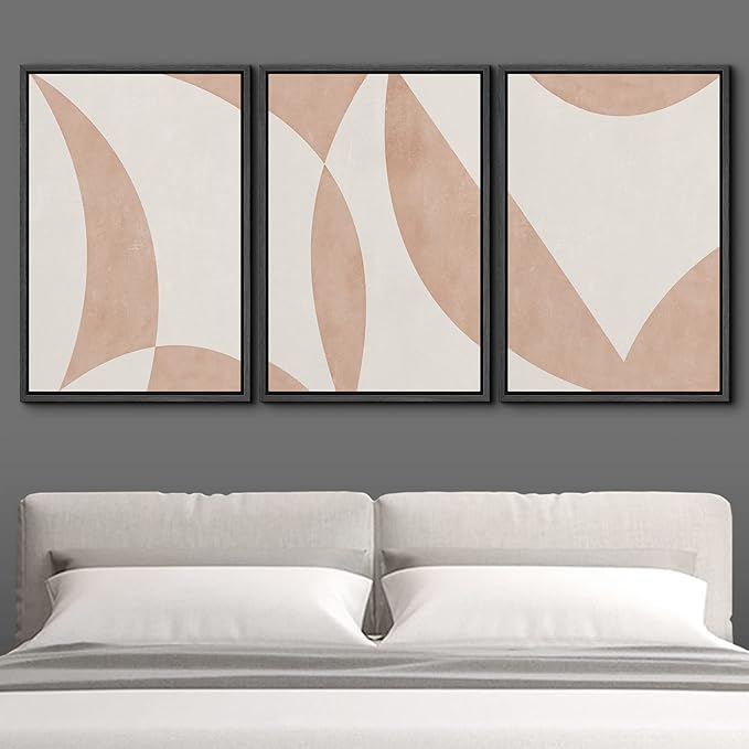 IDEA4WALL Framed Canvas Print Wall Art Set Art Deco Mid-Century Pastel Tan Polygons Abstract Shapes Illustrations Modern Art Decorative Contemporary for Living Room, Bedroom, Office - 16"x24"x3 Black