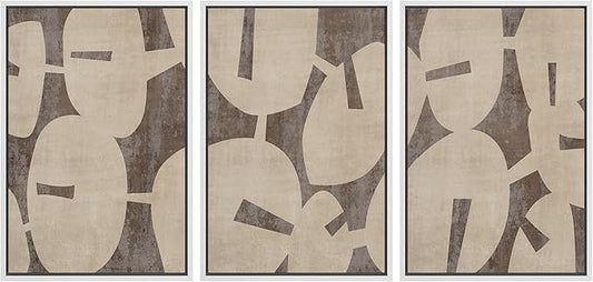 SIGNFORD Framed Wall Art Print Set Geometric Block Abstract Shapes Illustrations Modern Decorative Multicolor Relax/Calm Chic for Living Room, Bedroom, Office - 16"x24"x3 White