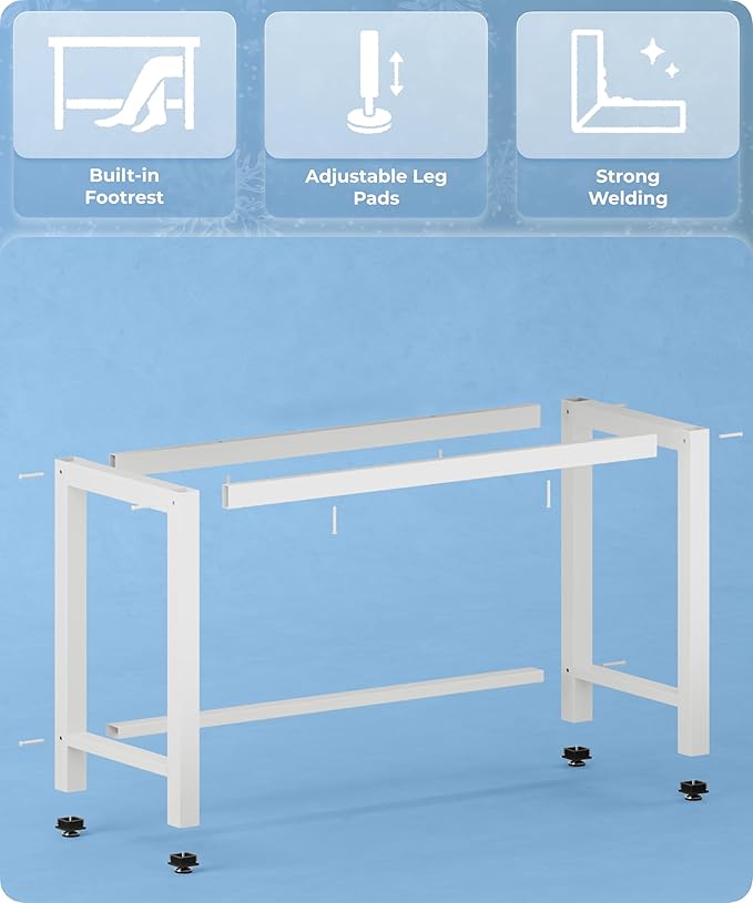 43" Home Office Desk Modern Computer Desk 43.3x23.6x29.5 inches PC Table with Thicken Frame Industrial Style Sturdy Metal Frame Furniture for Writing Gaming Marble White+White