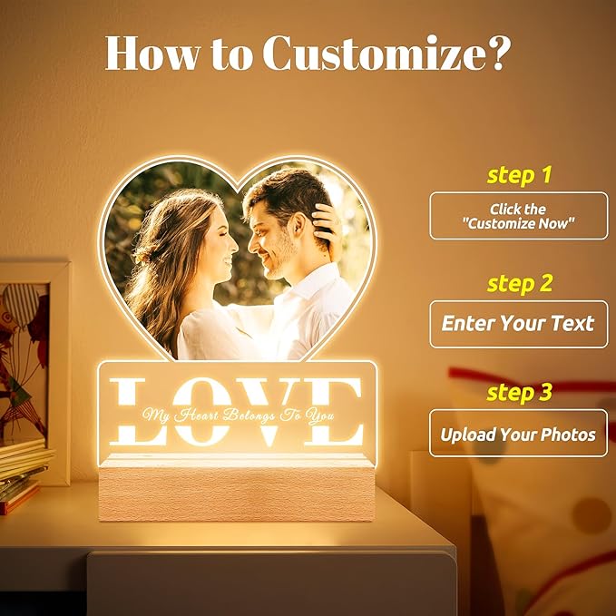 Custom Picture Frames with Photo, Personalized Photo Frame, Customized Picture Frame, Personalized Anniversary Couple Gifts for Women Men Her Him Girlfriend Boyfriend Wife