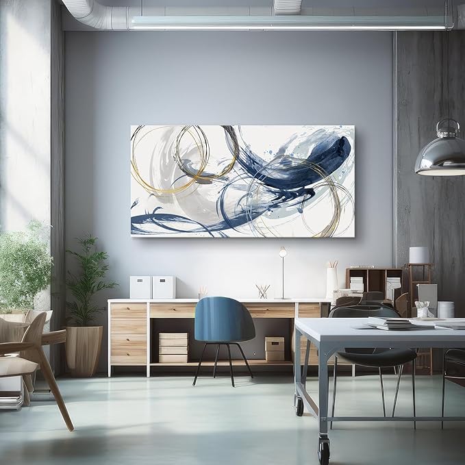 Sxurmtiie Canvas Wall Art Abstract Art Paintings Blue Fantasy Colorful Graffiti on White Background 24inchx48inch Modern Artwork wall Decor for Living Room Bedroom Kitchen…