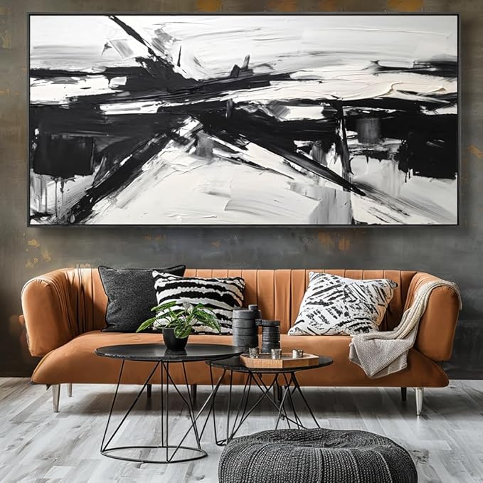 Wall Art Abstract Canvas Painting Black and White Modern Artwork for Living Room Bedroom Dining Room Home Office Decor 24"x48" with Framed