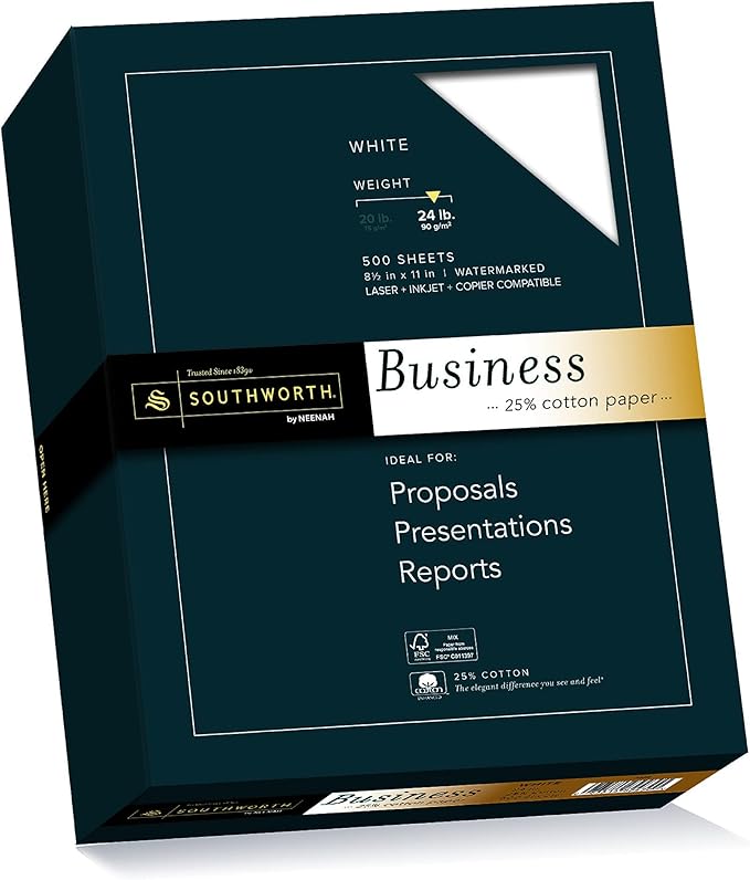 Southworth 404C 25% Cotton Business Paper White 24 lbs. Wove 8-1/2 x 11 500/Box FSC,(Pack of 4)
