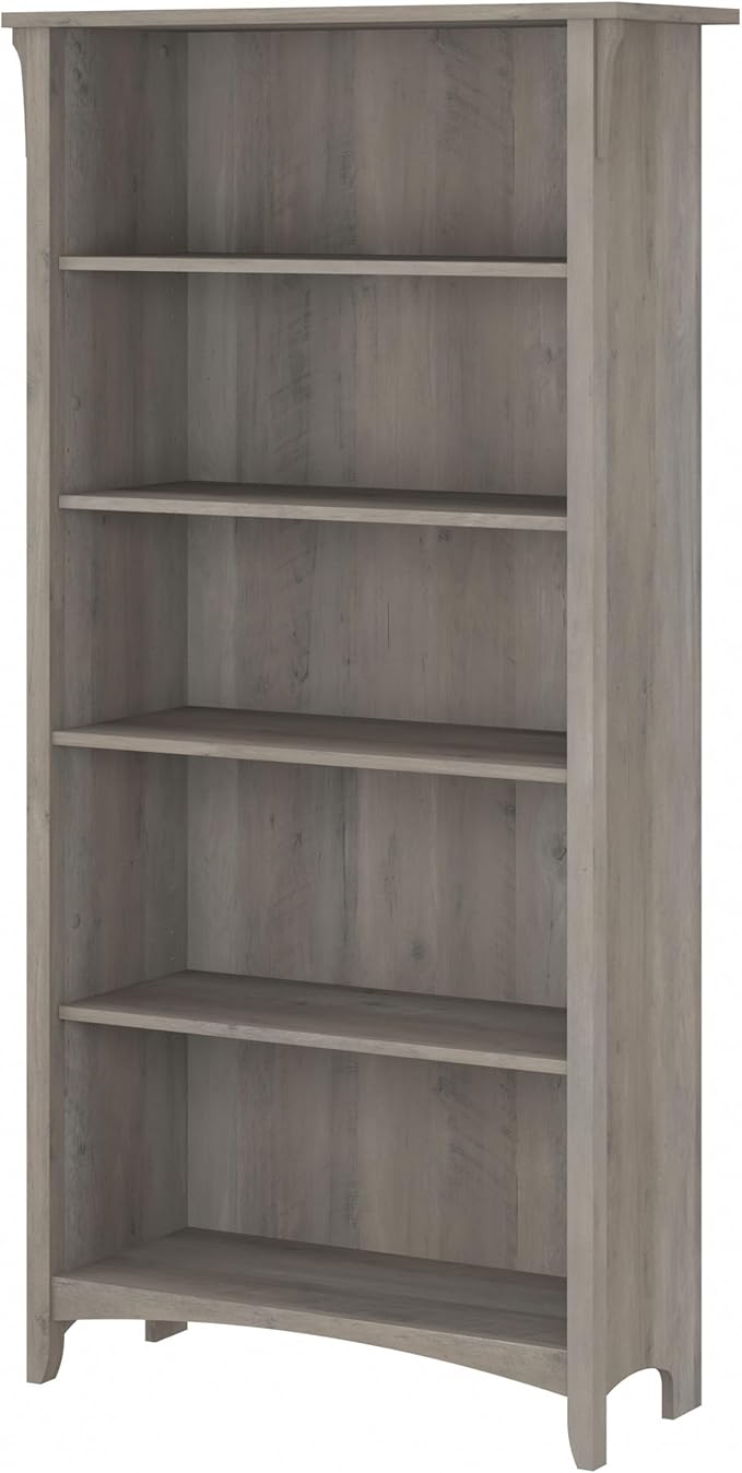Bush Home Salinas 5 Shelf Bookcase in Driftwood Gray, Tall Bookshelf, Large Book Shelf for Living Room, Home Office, or Entryway