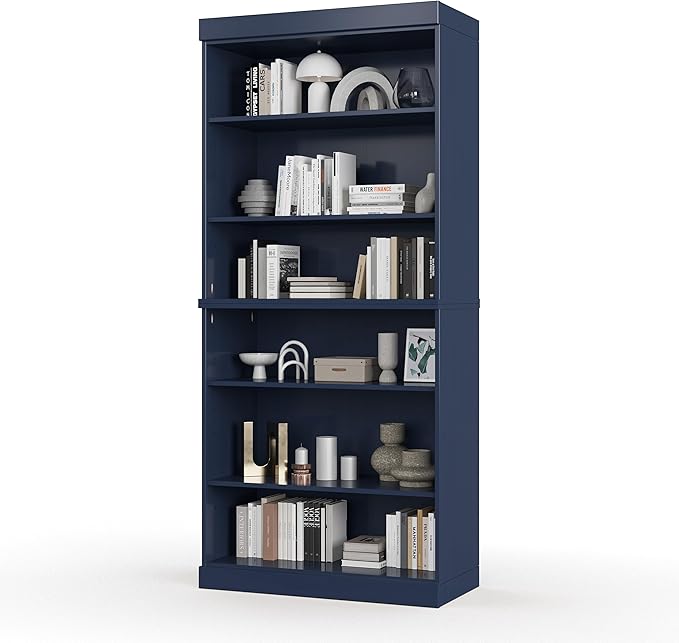 Palace Imports Solid Wood Bookcase - Stackable Modular 6-Tier Bookshelf - 71.5" Tall x 32" W - Navy Blue, Open Display Shelf for Living Room, Office, Renewable 100% Eco-Friendly Wood, Made in Brazil