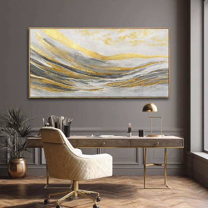 Artexist Abstract Wall Decor Modern Canvas Poster Gold Foil Wood Wall Art 24"x48" Pictures for Bedroom Wall Posters for Dining Room Area