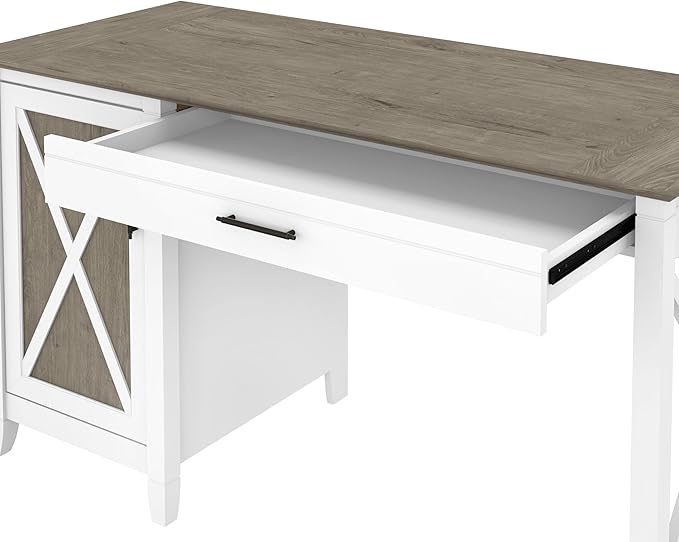 Bush Home Key West Computer Desk with Storage | Farmhouse PC Table for Home Office in Pure White and Shiplap Gray | 54W x 24D
