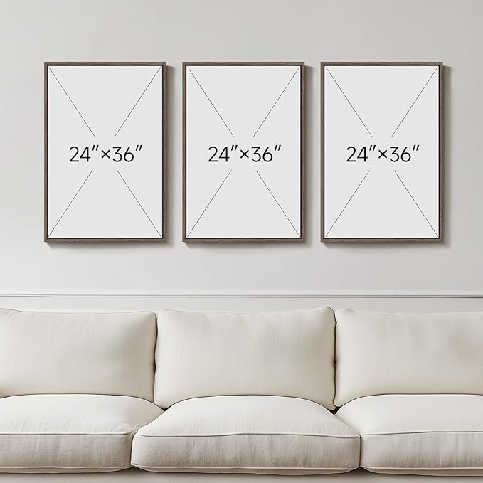 Large Framed Neutral Abstract Wall Art for Living Room, 3 Piece Black and White Canvas Prints Paintings Artwork for Walls, Modern Minimalist Pictures Wall Decor for Bedroom Dining Room Office 24x36 In