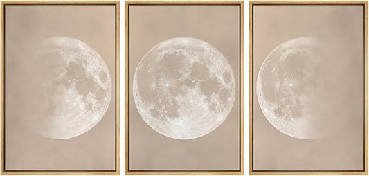 SIGNWIN Framed Canvas Print Wall Art Full Moon Minimalist Beige and Black Toned Lunar Nature Wilderness Modern Art Cool for Living Room, Bedroom, Office - 16"x24"x3 Natural