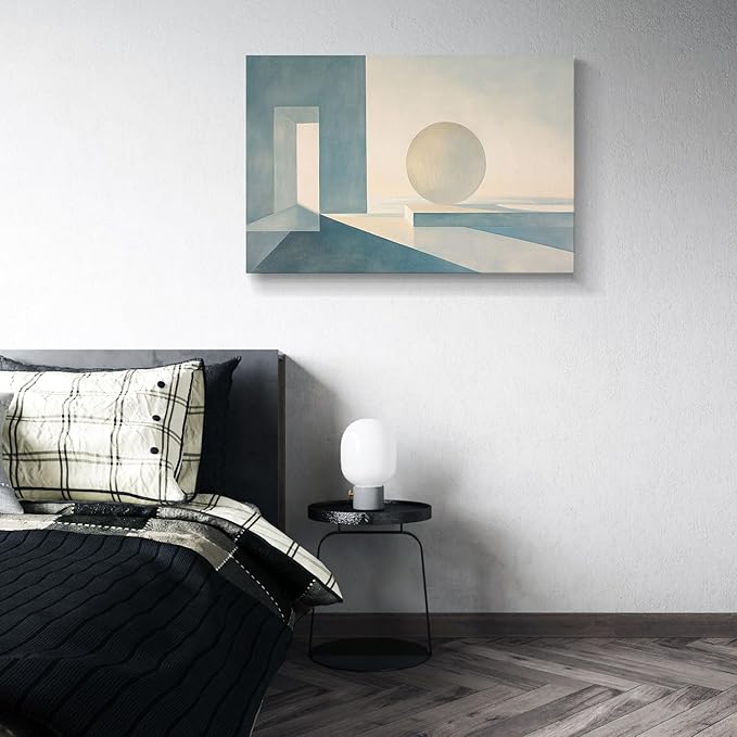 gaosoul Modern Canvas Wall Art Blue White Tranquility Geometric Abstract Oil Painting Minimalism Artwork Prints for Living Room Bedroom Office Decor Framed 36x24in