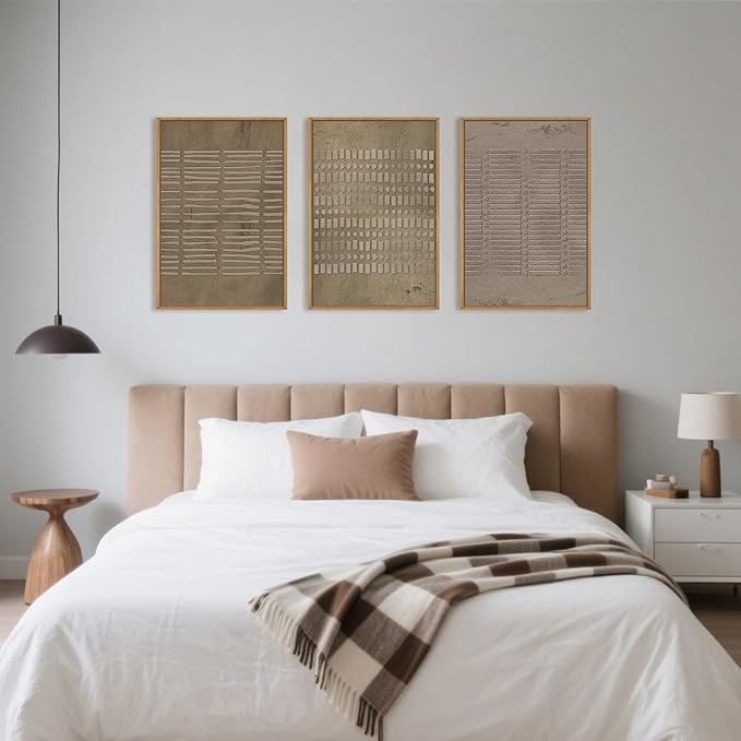 Aryroi Large Abstract Brown Beige Framed Canvas Wall Art,Modern Lines Dots Wall Decor,Boho Neutral Minimalist Artwork,Mid Century Geometric Art Print for Living Room,Bedroom,Office- 16"x24"x3