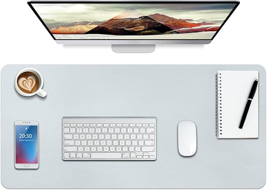 Boutilon Leather Desk Pad Protector,Non-Slip Mouse Pad,Laptop Desk Pad,Office Mouse Mat,Waterproof Leather Desk Blotter,Desk Writing Pad for Office and Home (L-Silver,35"x 17")