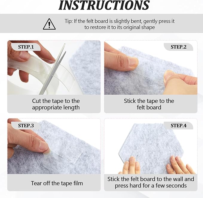 16 Pcs Hexagon Cork Board for Walls with 50 Wooden Push Pins 6.7 x 5.9 in Felt DIY Tiles Notice with Nano Tape Hanging Bulletin Board for Home Photo Office Memo Note(Grey)