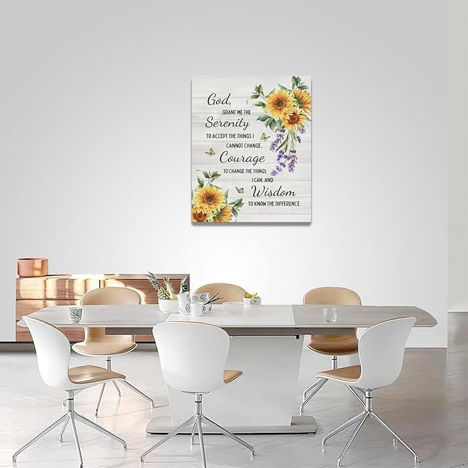 Serenity Prayer Wall Decor Christian Religious Sunflower Pictures Inspirational Bible Verses Scripture Canvas Wall Art God Painting Home Modern Artwork Framed for Living Room Bedroom Office 16x20inch