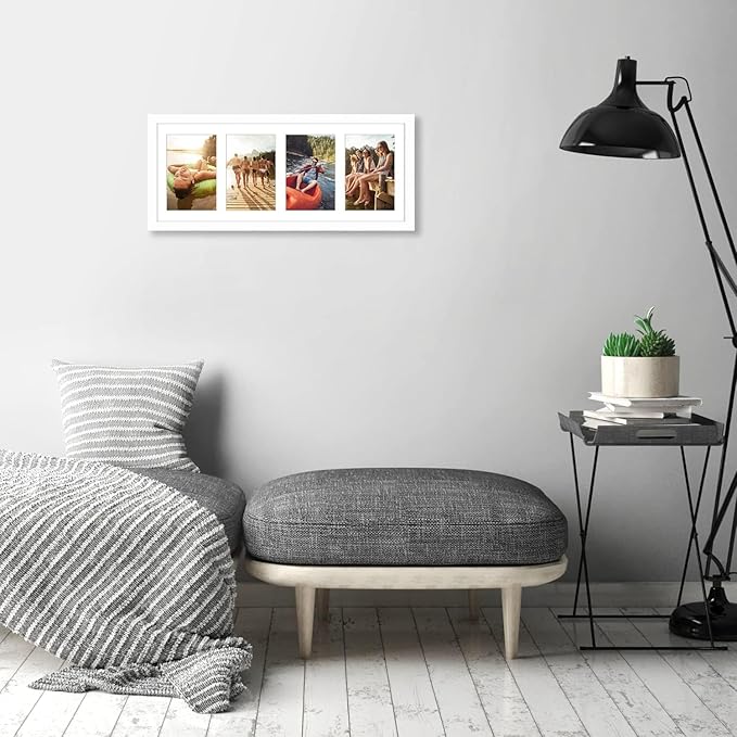 Americanflat 4x6 Collage Picture Frame with Shatter-Resistant Glass - Fits Four 4x6 Photos or Use as One 8x20 Picture Frame - Signature Collection - Collage Frames for Wall Display - White