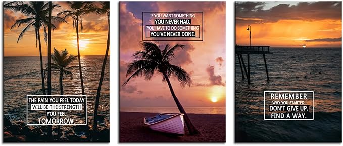 Motivational Wall Decor 3 Panel Prints Canvas with Uplifting Phrases & Vibrant Images Inspirational Wall Art Framed Ready to Hang for Office Wall Decor, Living Room & Bedroom Decor [36''Wx 16''H]
