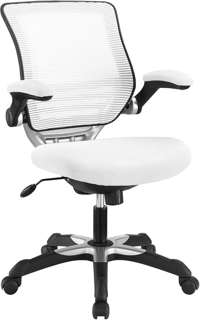 Modway Edge Mesh Back and Mesh Seat Office Chair In Black With Flip-Up Arms in White