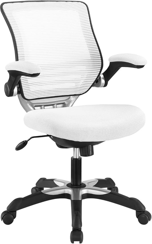 Modway Edge Mesh Back and Mesh Seat Office Chair In Black With Flip-Up Arms in White