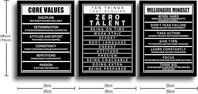 Ten Things That Require Zero Talent and Core Values Inspirational Canvas Wall Art Picture Painting Motivational Quotes Print Poster for Office Bedroom Living Room Artwork Ready to Hang [36''Wx16''H]