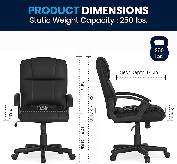 Flash Furniture Coffman Flash Fundamentals Mid-Back LeatherSoft Office and Gaming Chair, Ergonomic Office Chair with Padded LeatherSoft Seat and Arms, Black