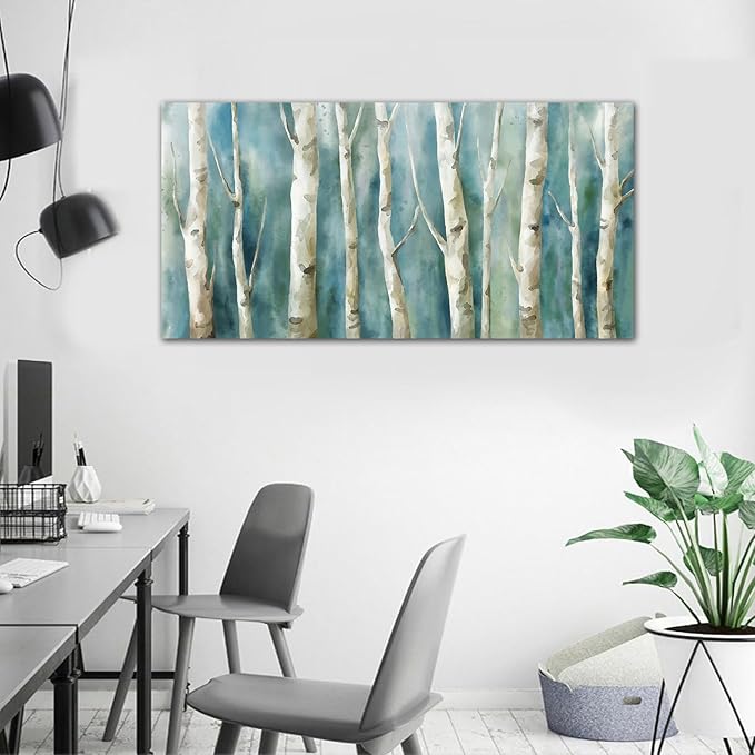 yearainn Birch Trees Canvas Wall Art - Abstract Birch Pictures for Wall Decor Modern Turquoise Canvas Painting Nature Printing Artwork for Living Room Bedroom Home Office Wall Decoration 29" x 58"
