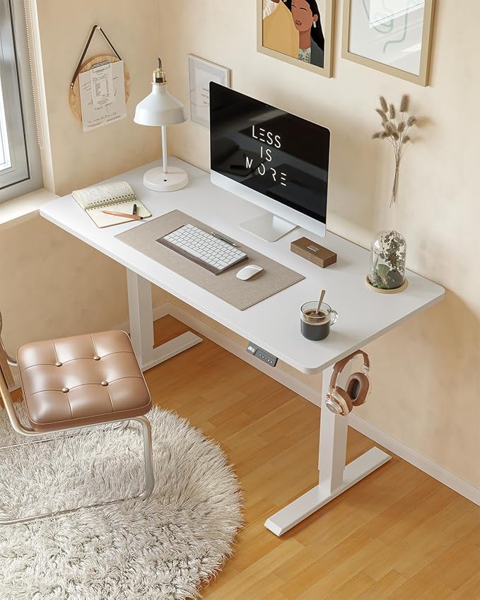 CubiCubi 55 x 28 Large Standing Desk, Height Adjustable Electric Computer Desk, 28" Deep Desktop, Sit Stand up Home Office Workstations with 4 Preset Heights, White