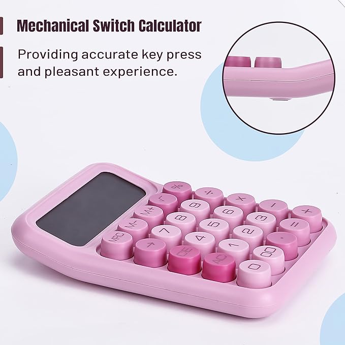 Mr. Pen- Mechanical Switch Calculator - 12 Digit Large LCD Display, Pink with Big Buttons