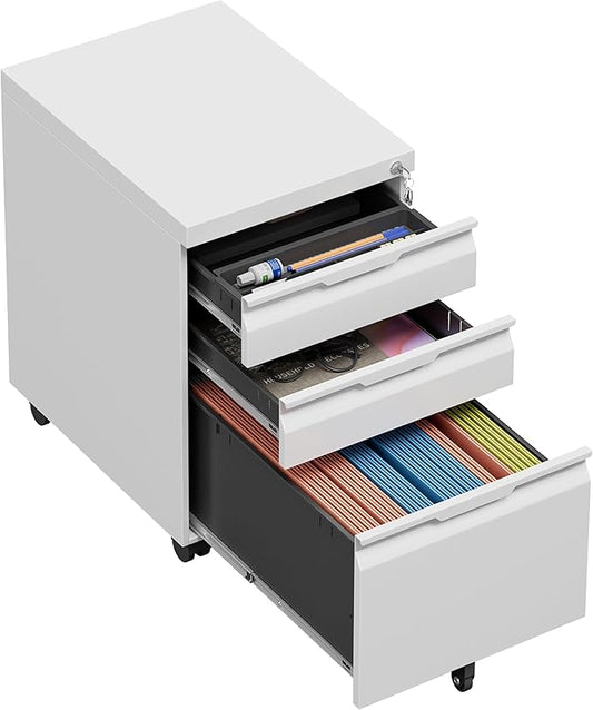File Cabinets for Home Office,File Cabinet with Lock, 3 Drawer Metal Filing Cabinet for A4/Letter/Legal Size Folder, Assembly Required,White