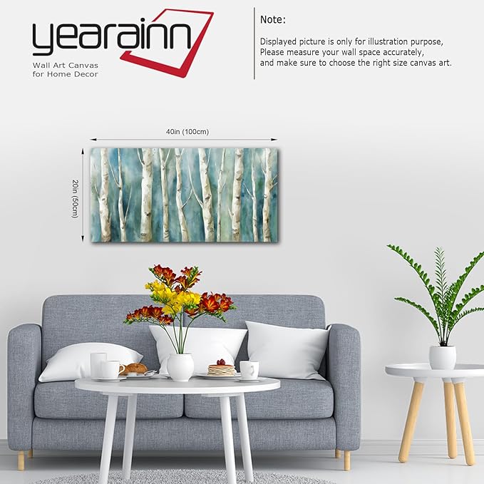 yearainn Abstract Birch Trees Canvas Wall Art - 20" x 40" Modern Turquoise Nature Printing Artwork for Living Room, Bedroom, Home Office Decor