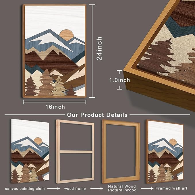 BINCUE Mountain Wall Art Rustic Farmhouse Wall Paintings Vintage Mountains Wall Decor Boho Mountain Artwork for Living Room Bedroom 16x24 Inch Set of 3