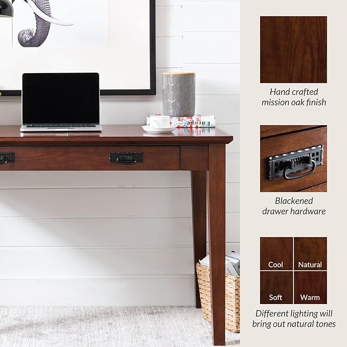 Leick Home 82400 Mission Writing Computer Desk with Drop Front Keyboard Drawer, for Home Office, Solid Wood, Mission Oak