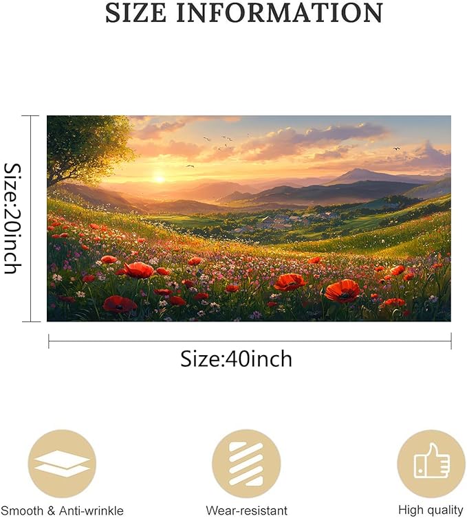 JLXART Wall Art for Living Room Decor Mountain Sunset Landscape Canvas Wall Art with Red Poppies Prints Nature Scenery Artwork Framed Size 20 x 40 in Ready to Hang