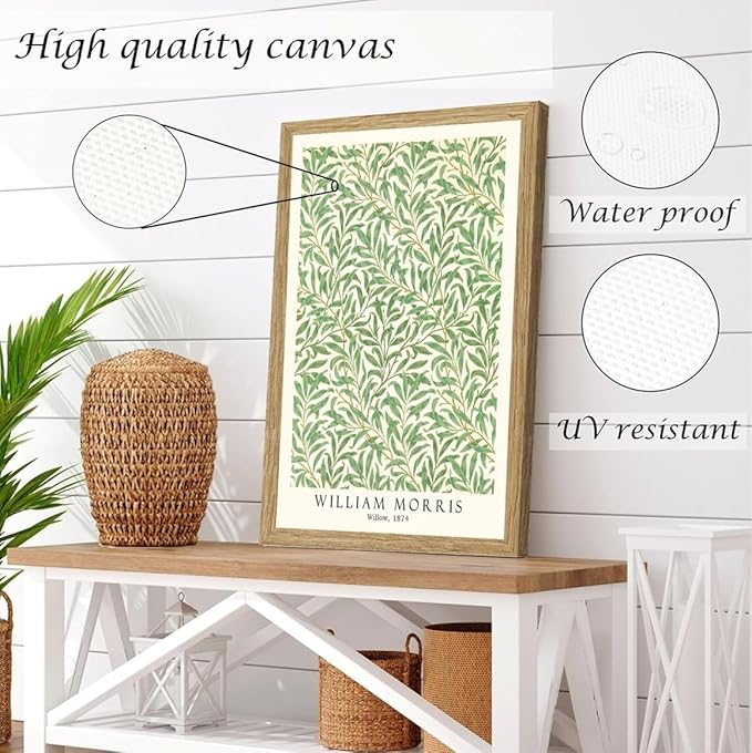Induslyfe Framed Grass Wall Art Canvas Decor Set of 3, Matisse Wall Art Framed Prints Posters Mid Century Modern Art, Gogh Morris Floral Botanical wall art living room, bathroom, bedroom 12x16